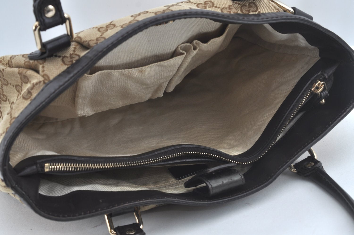 Authentic GUCCI Sukey Shoulder Tote Bag GG Canvas Leather 296835 Brown 6487I