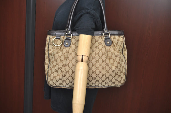 Authentic GUCCI Sukey Shoulder Tote Bag GG Canvas Leather 296835 Brown 6487I