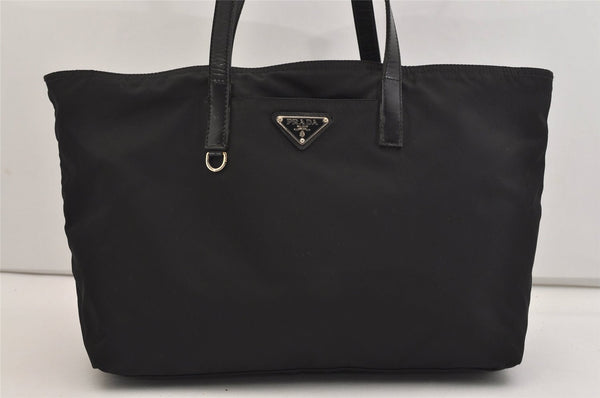 Authentic PRADA Vintage Nylon Tessuto Leather Shoulder Tote Bag Black 6489J