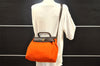 Authentic HERMES Her Bag PM 2 In 1 2Way Shoulder Hand Bag Canvas Orange 6492I