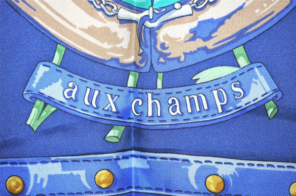 Authentic HERMES Carre 90 Scarf "aux champs" Silk Navy 6499K