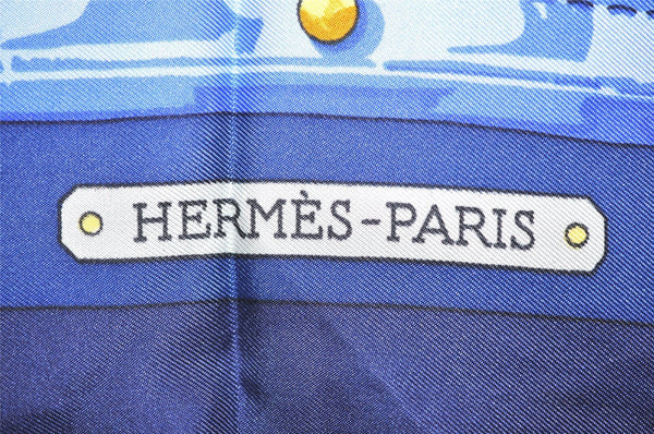 Authentic HERMES Carre 90 Scarf "aux champs" Silk Navy 6499K