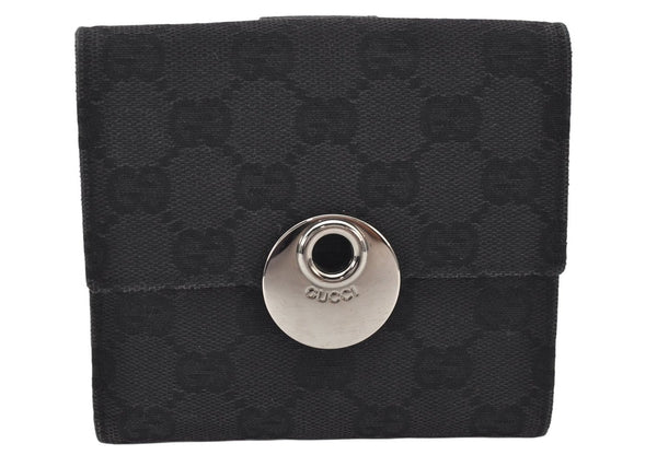 Authentic GUCCI Eclipse Bifold Wallet Purse GG Canvas Leather 120932 Black 6501K