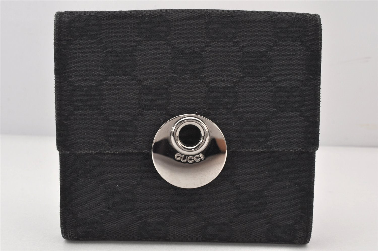 Authentic GUCCI Eclipse Bifold Wallet Purse GG Canvas Leather 120932 Black 6501K