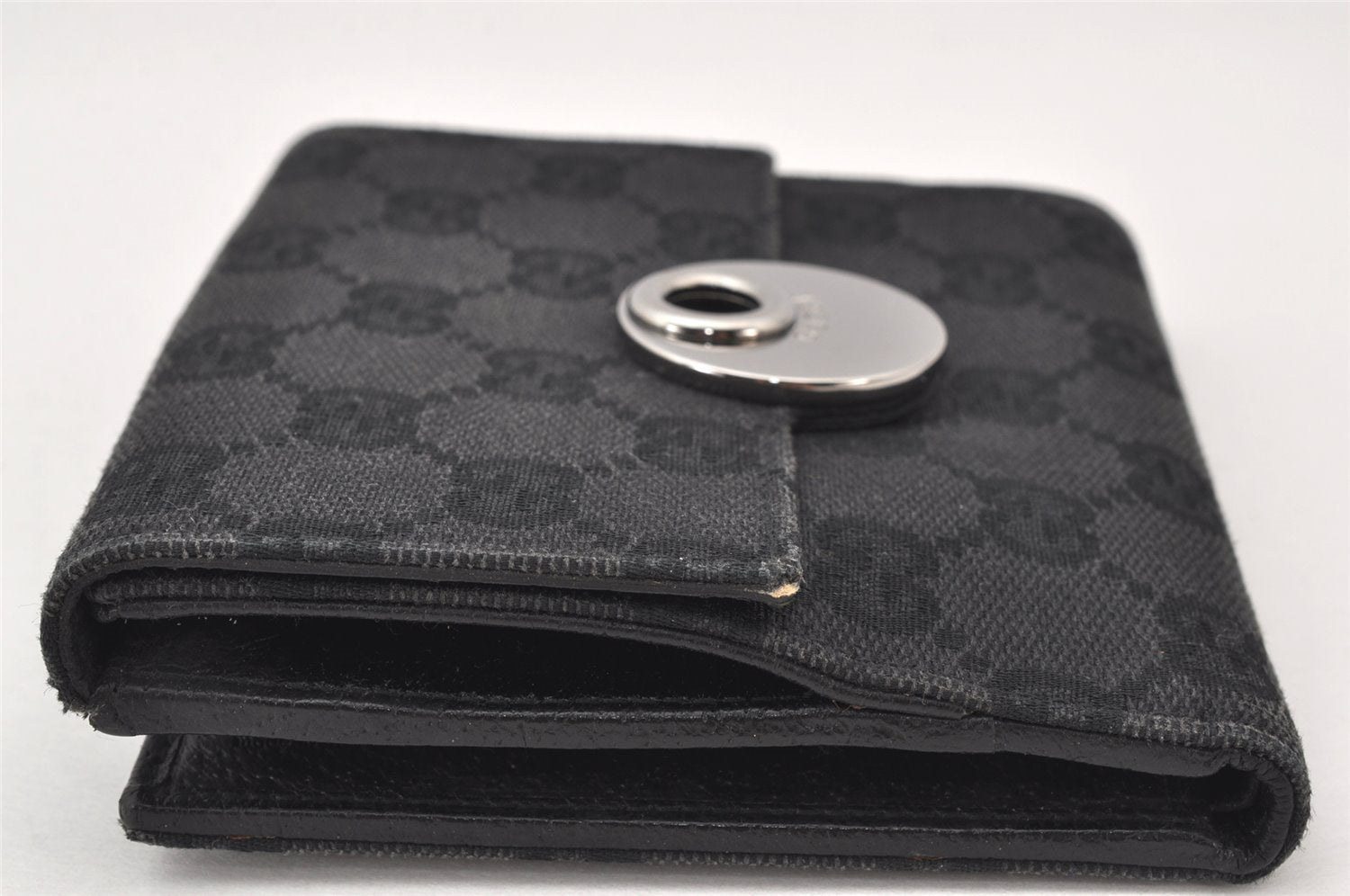 Authentic GUCCI Eclipse Bifold Wallet Purse GG Canvas Leather 120932 Black 6501K