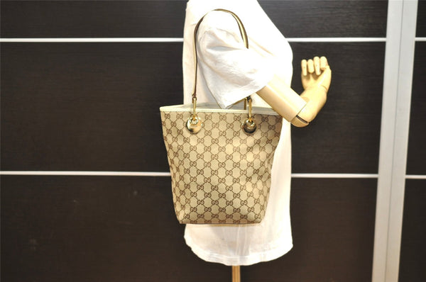 Authentic GUCCI Eclipse Shoulder Tote Bag GG Canvas Leather 120840 Brown 6502I