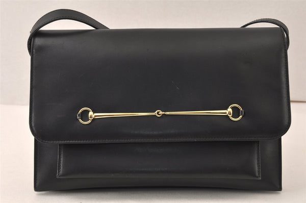 Authentic GUCCI Horsebit Shoulder Cross Body Bag Purse Leather Black 6512K