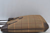 Authentic Burberrys Vintage Check Canvas Leather Hand Tote Bag Khaki Green 6513J