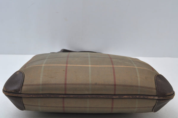 Authentic Burberrys Vintage Check Canvas Leather Hand Tote Bag Khaki Green 6513J