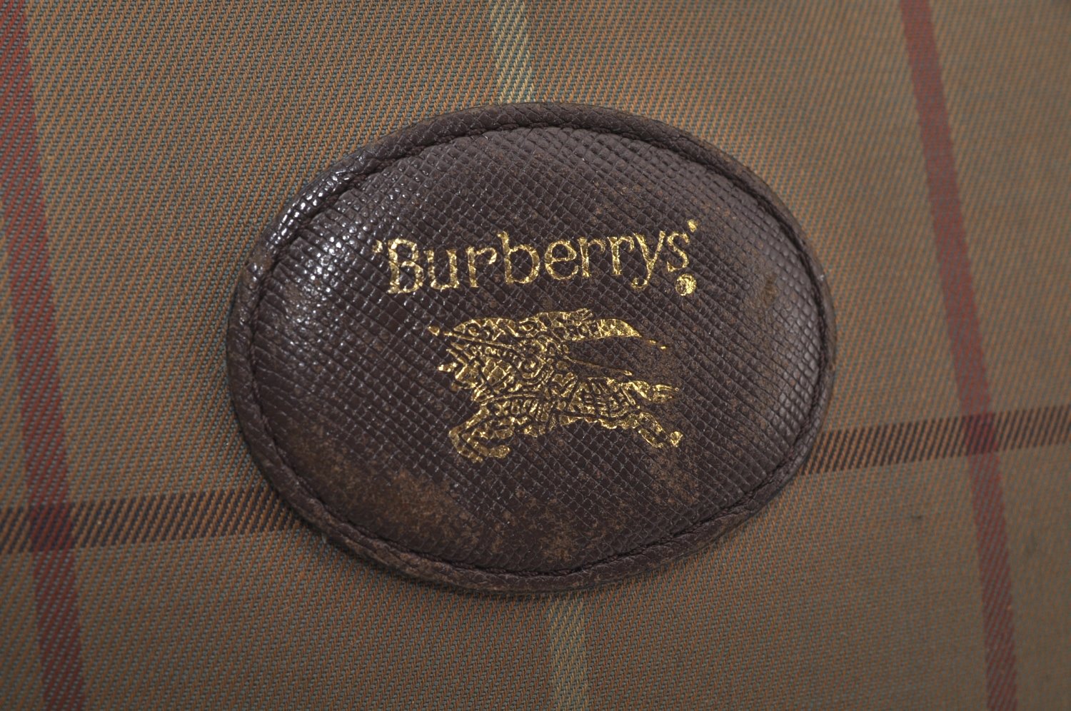 Authentic Burberrys Vintage Check Canvas Leather Hand Tote Bag Khaki Green 6513J