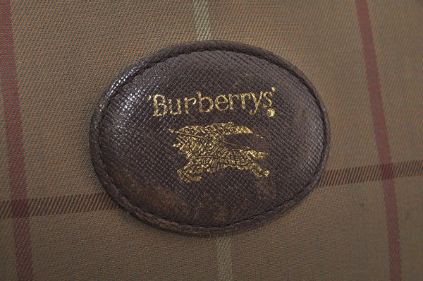Authentic Burberrys Vintage Check Canvas Leather Hand Tote Bag Khaki Green 6513J