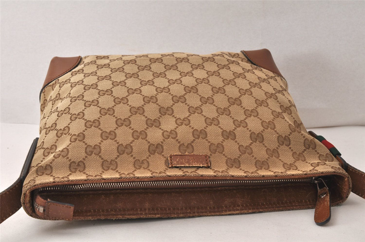 Auth GUCCI Web Sherry Line Shoulder Bag GG Canvas Leather 337598 Brown 6513K