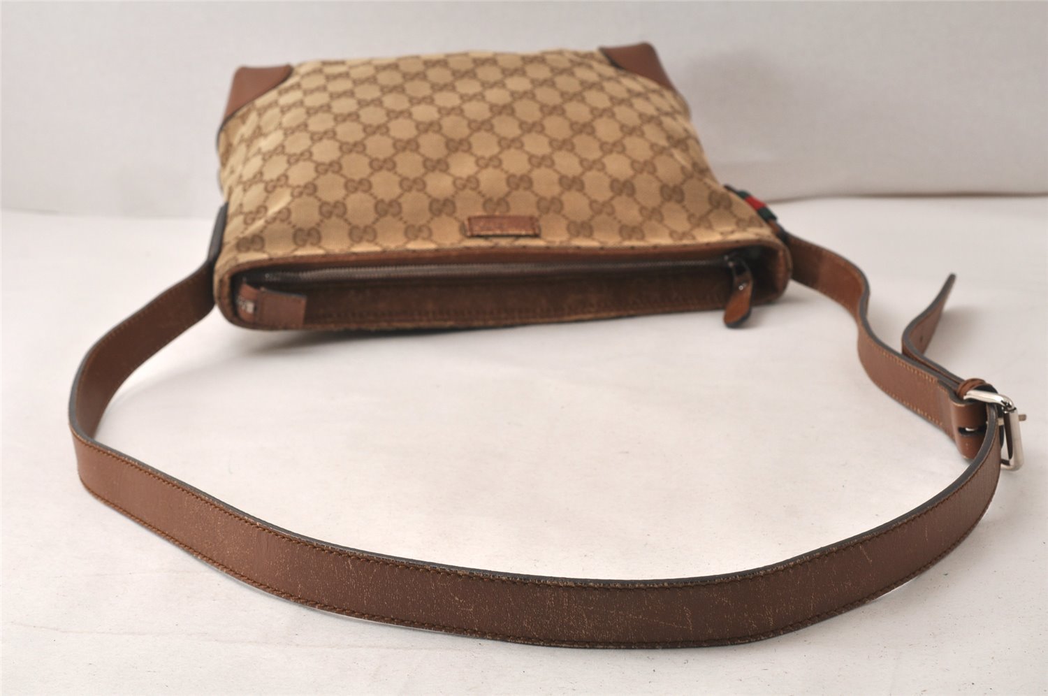 Auth GUCCI Web Sherry Line Shoulder Bag GG Canvas Leather 337598 Brown 6513K