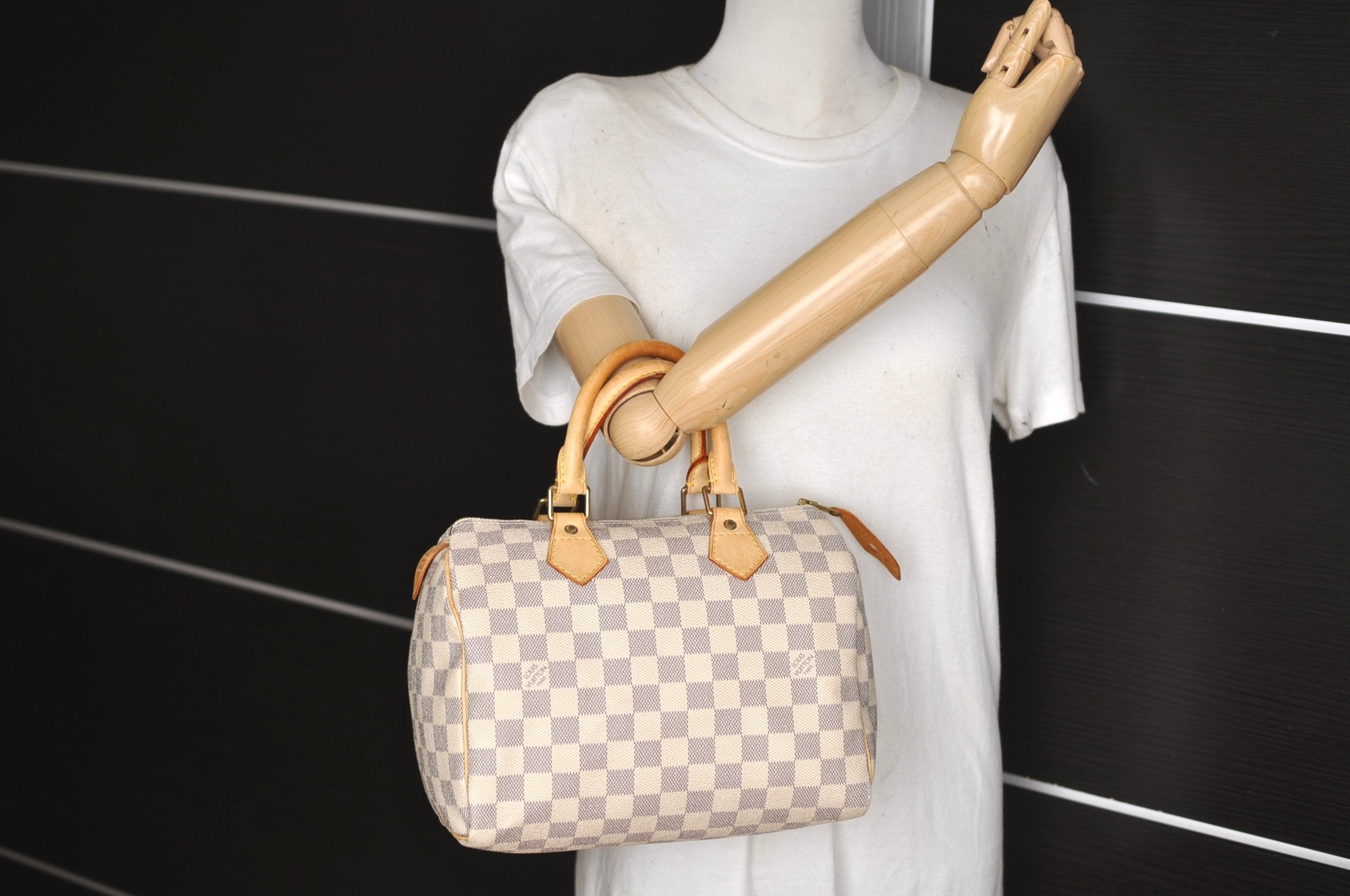 Authentic Louis Vuitton Damier Azur Speedy25 Hand Boston Bag N41534 LV 6516J