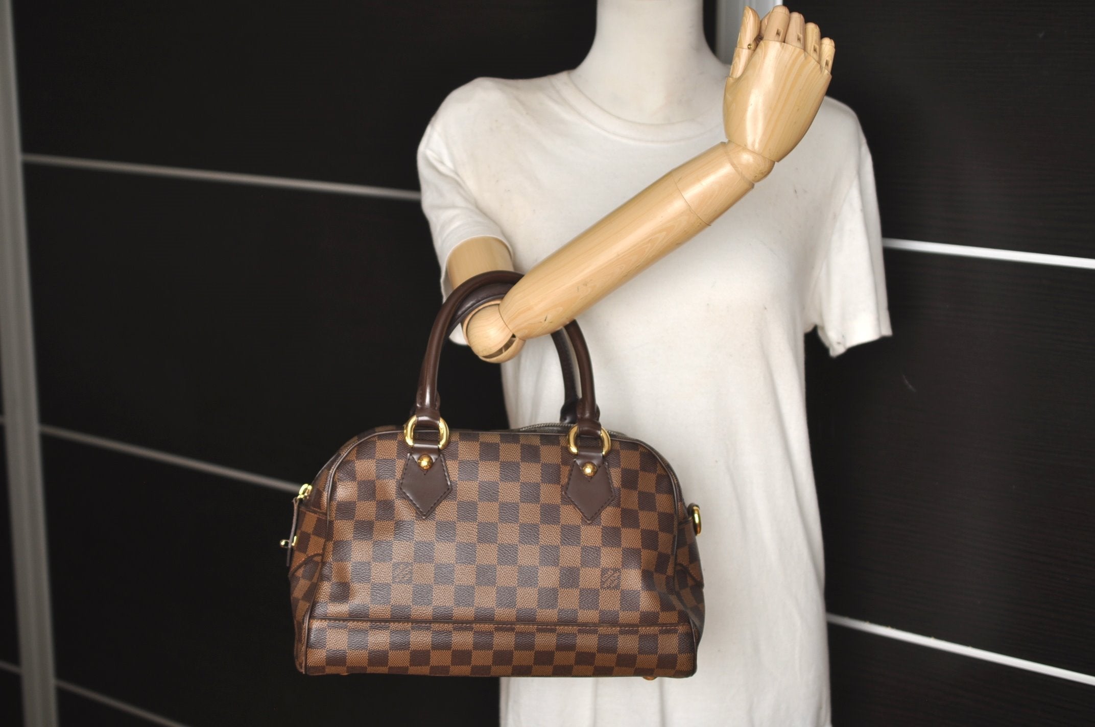 Authentic Louis Vuitton Damier Duomo Hand Boston Bag Purse N60008 LV 6518J
