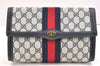 Authentic GUCCI Sherry Line Clutch Hand Bag GG PVC Leather Navy Blue Junk 6518K