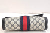 Authentic GUCCI Sherry Line Clutch Hand Bag GG PVC Leather Navy Blue Junk 6518K