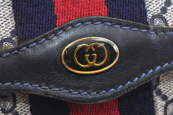 Authentic GUCCI Sherry Line Clutch Hand Bag GG PVC Leather Navy Blue Junk 6518K