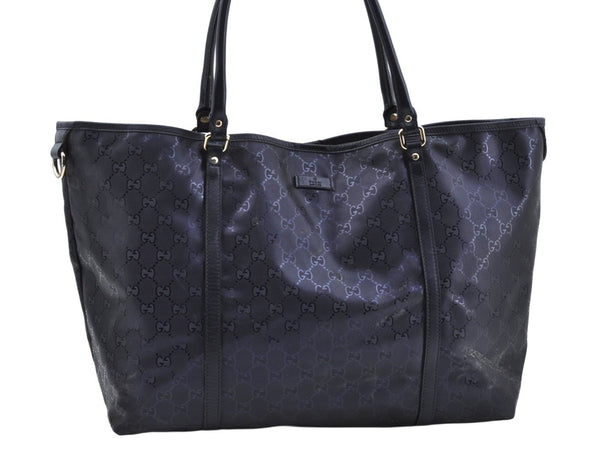 Authentic GUCCI GG Imprime Shoulder Tote Bag GG PVC Leather 197954 Navy 6519I