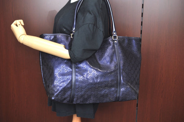 Authentic GUCCI GG Imprime Shoulder Tote Bag GG PVC Leather 197954 Navy 6519I