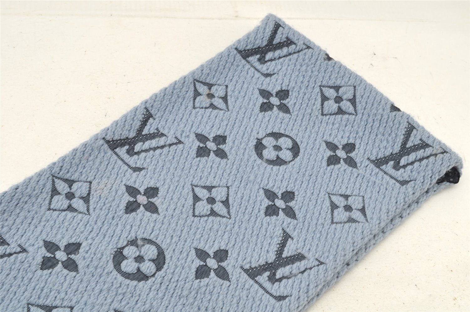 Auth Louis Vuitton Echarpe Logomania Muffler Wool Silk M75702 Light Blue 6521I