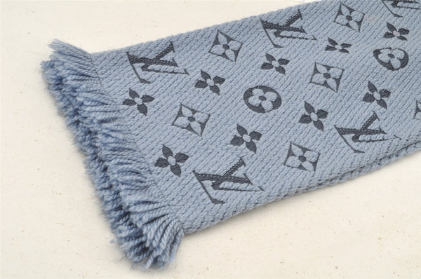 Auth Louis Vuitton Echarpe Logomania Muffler Wool Silk M75702 Light Blue 6521I
