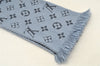 Auth Louis Vuitton Echarpe Logomania Muffler Wool Silk M75702 Light Blue 6521I