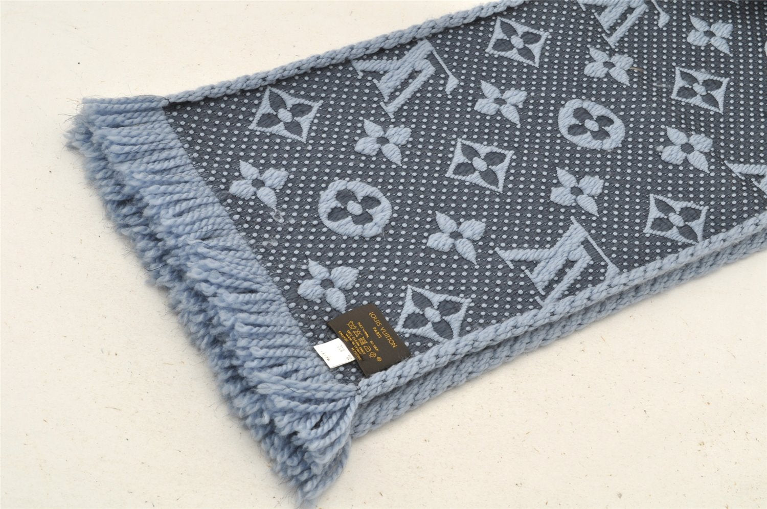 Auth Louis Vuitton Echarpe Logomania Muffler Wool Silk M75702 Light Blue 6521I