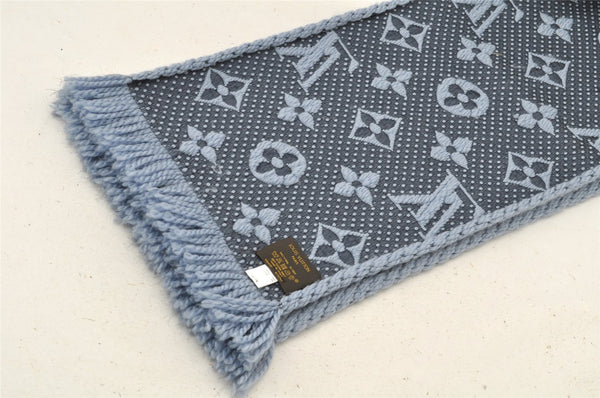 Auth Louis Vuitton Echarpe Logomania Muffler Wool Silk M75702 Light Blue 6521I