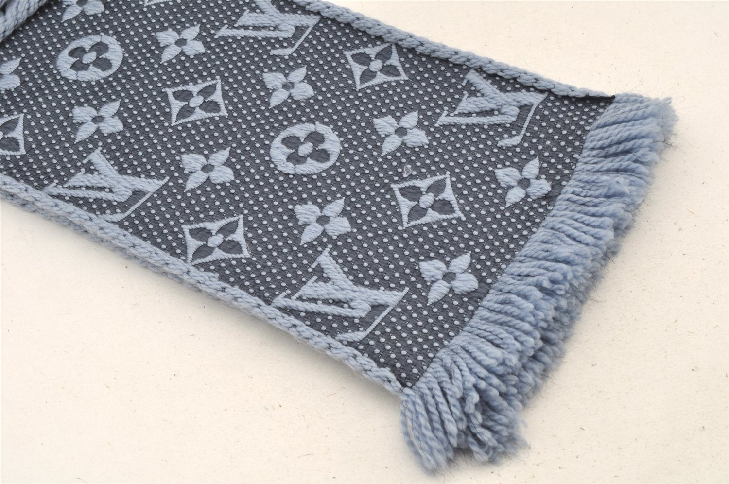 Auth Louis Vuitton Echarpe Logomania Muffler Wool Silk M75702 Light Blue 6521I