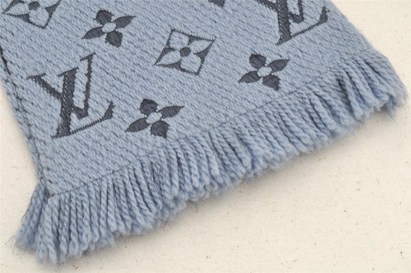 Auth Louis Vuitton Echarpe Logomania Muffler Wool Silk M75702 Light Blue 6521I