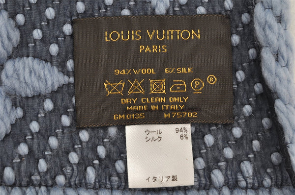 Auth Louis Vuitton Echarpe Logomania Muffler Wool Silk M75702 Light Blue 6521I