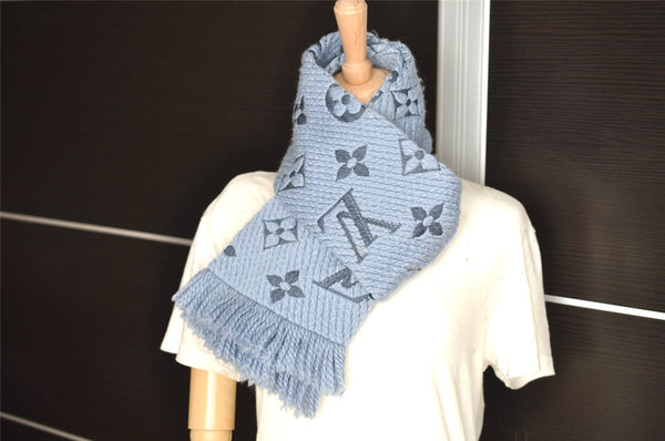 Auth Louis Vuitton Echarpe Logomania Muffler Wool Silk M75702 Light Blue 6521I