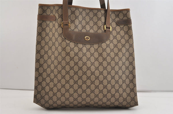 Authentic GUCCI Vintage Shoulder Tote Bag GG PVC Leather Brown 6521J