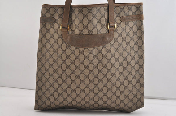 Authentic GUCCI Vintage Shoulder Tote Bag GG PVC Leather Brown 6521J