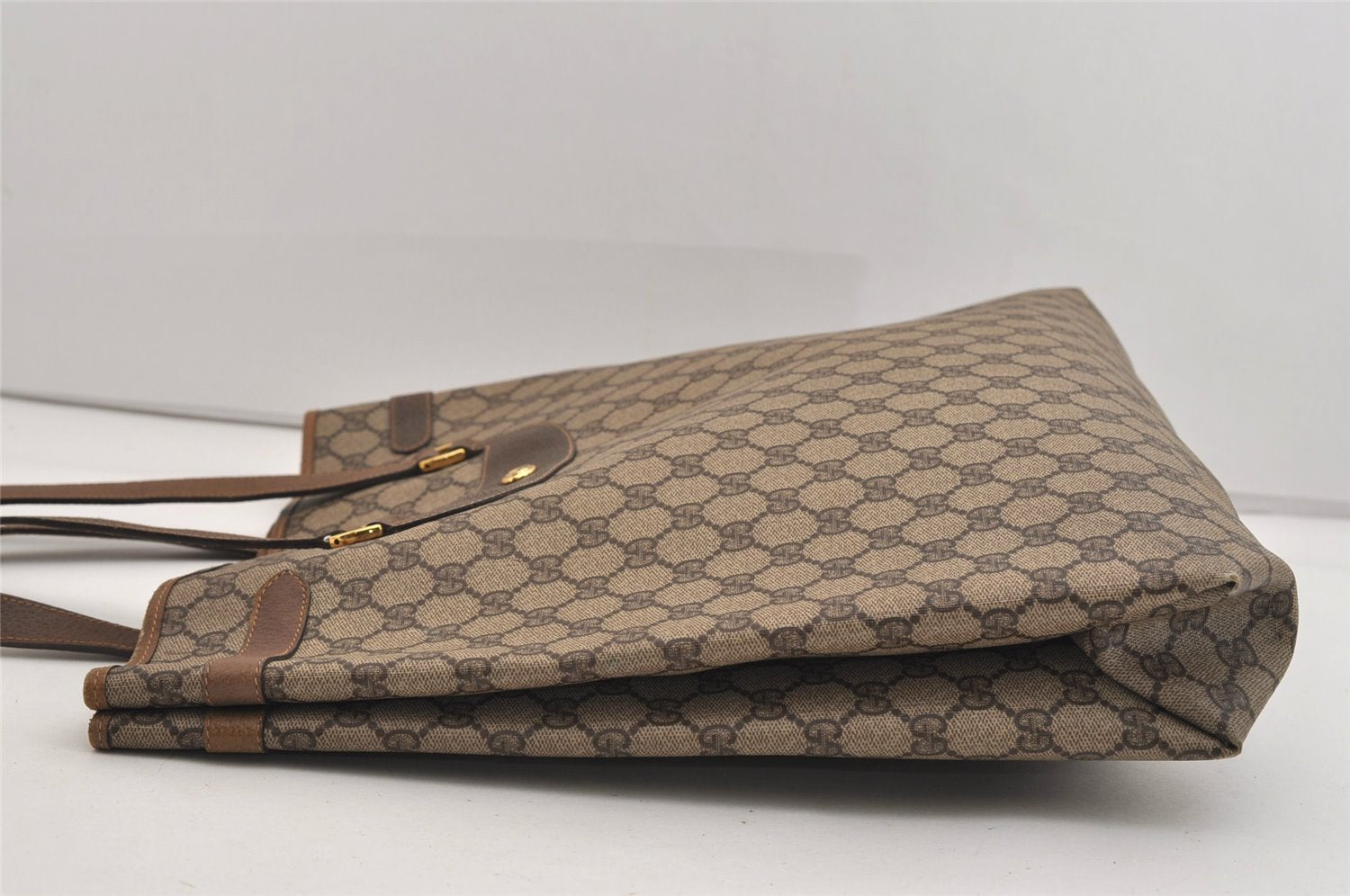 Authentic GUCCI Vintage Shoulder Tote Bag GG PVC Leather Brown 6521J