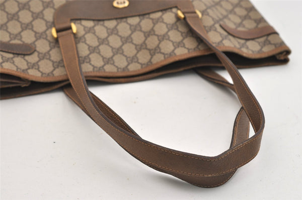 Authentic GUCCI Vintage Shoulder Tote Bag GG PVC Leather Brown 6521J