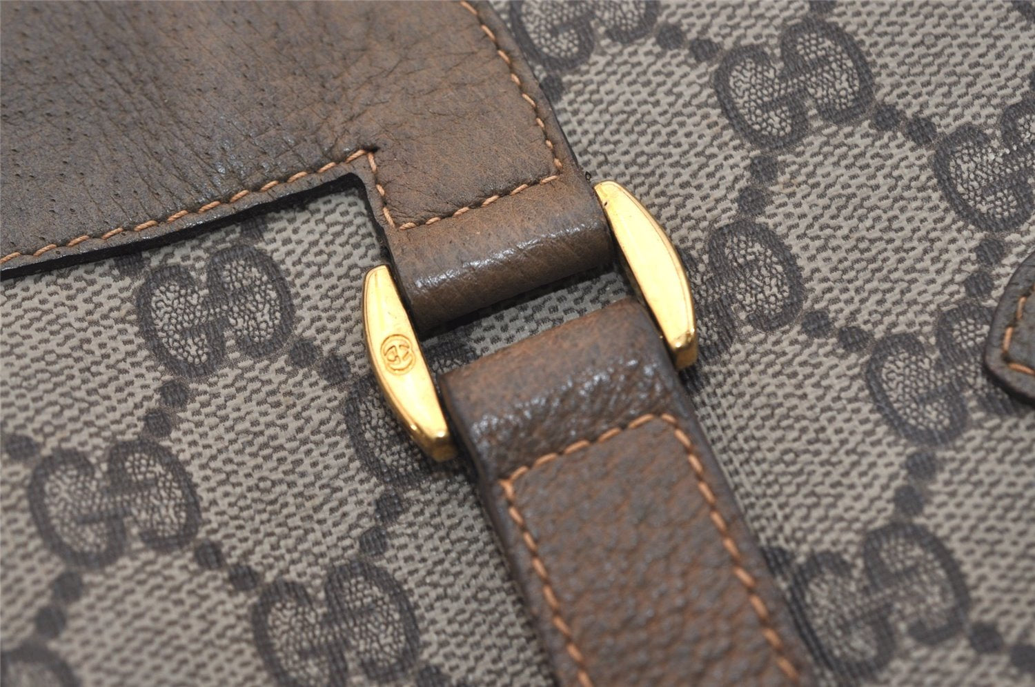 Authentic GUCCI Vintage Shoulder Tote Bag GG PVC Leather Brown 6521J