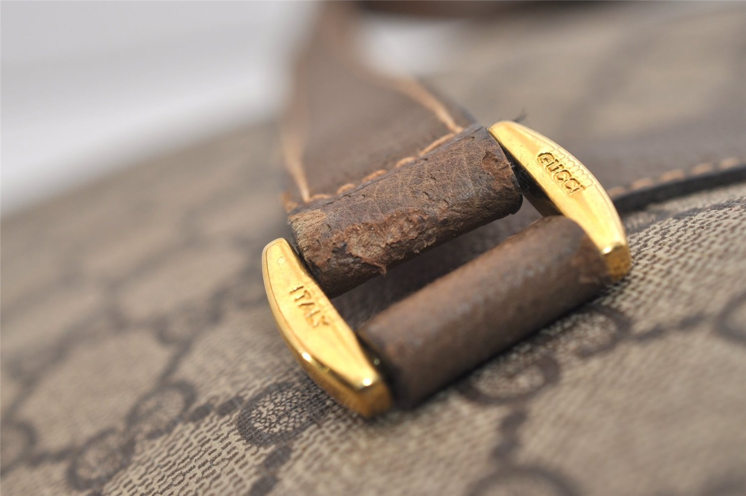 Authentic GUCCI Vintage Shoulder Tote Bag GG PVC Leather Brown 6521J