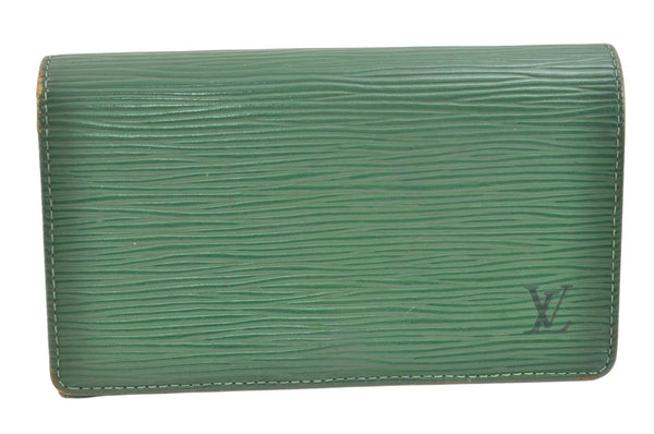 Auth Louis Vuitton Epi Porte Monnaie Billets Tresor Wallet Green M63504 LV 6521K