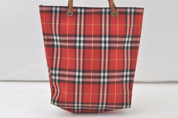 Authentic BURBERRY Vintage Check Tote Hand Bag Purse Nylon Leather Red 6522K