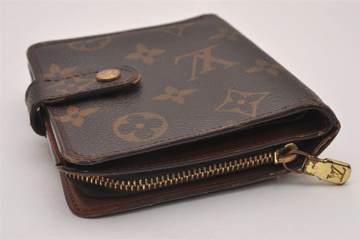 Authentic Louis Vuitton Monogram Compact Zip Bifold Wallet Purse M61667 LV 6523I