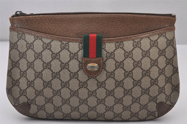 Authentic GUCCI Web Sherry Line Shoulder Cross Bag GG PVC Leather Brown 6528I