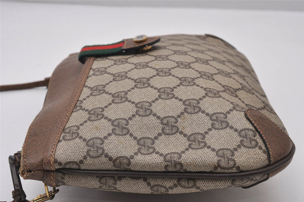Authentic GUCCI Web Sherry Line Shoulder Cross Bag GG PVC Leather Brown 6528I