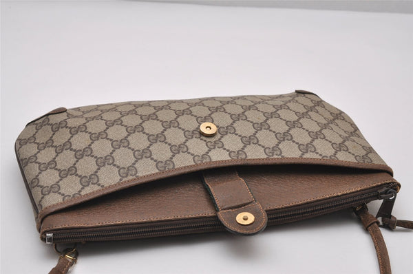 Authentic GUCCI Web Sherry Line Shoulder Cross Bag GG PVC Leather Brown 6528I