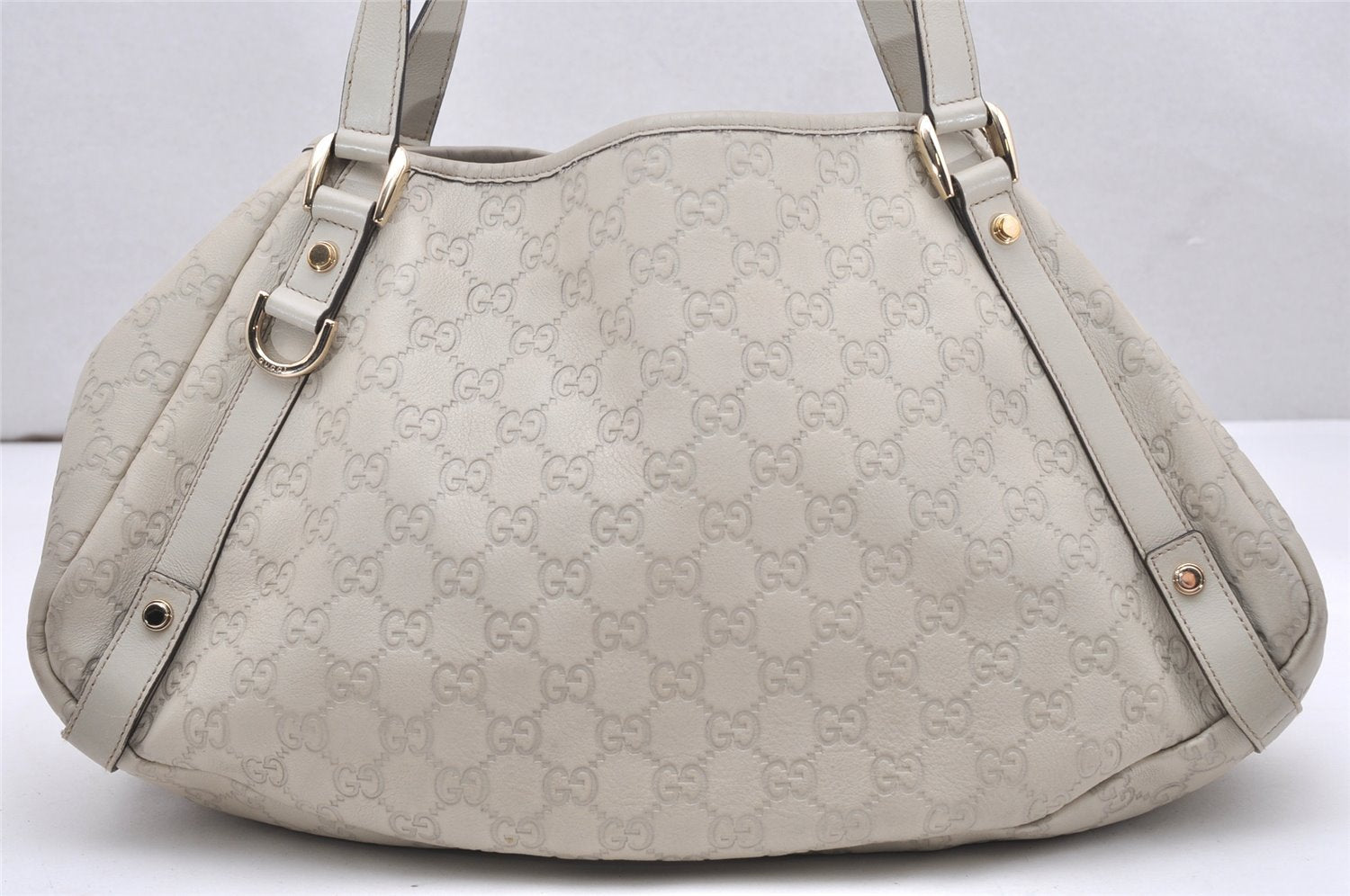 Authentic GUCCI Guccissima Abbey Shoulder Tote Bag GG Leather 130736 White 6528K