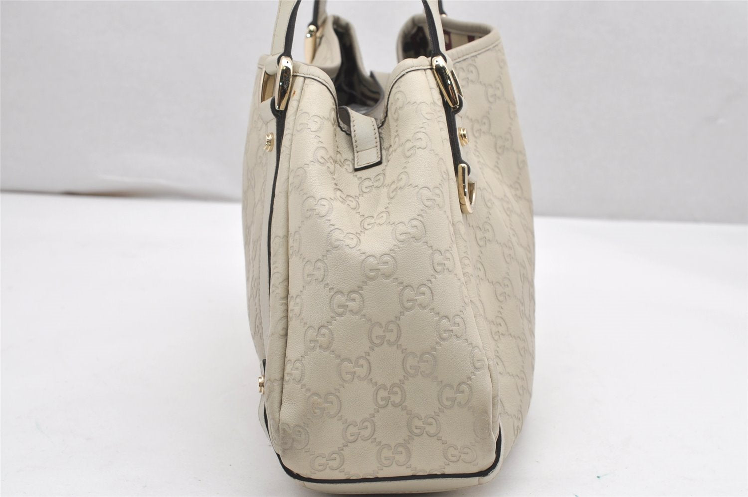 Authentic GUCCI Guccissima Abbey Shoulder Tote Bag GG Leather 130736 White 6528K