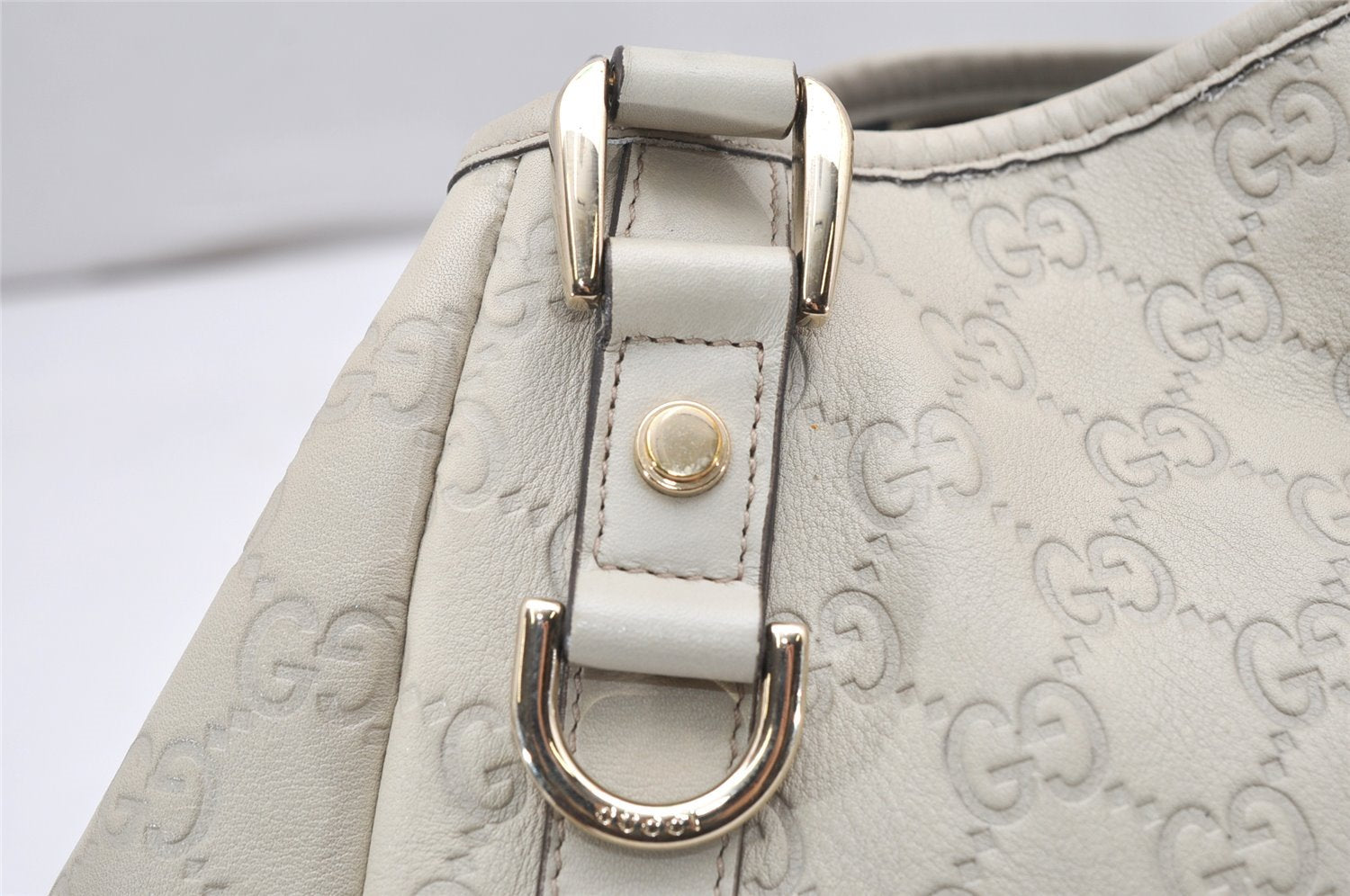 Authentic GUCCI Guccissima Abbey Shoulder Tote Bag GG Leather 130736 White 6528K