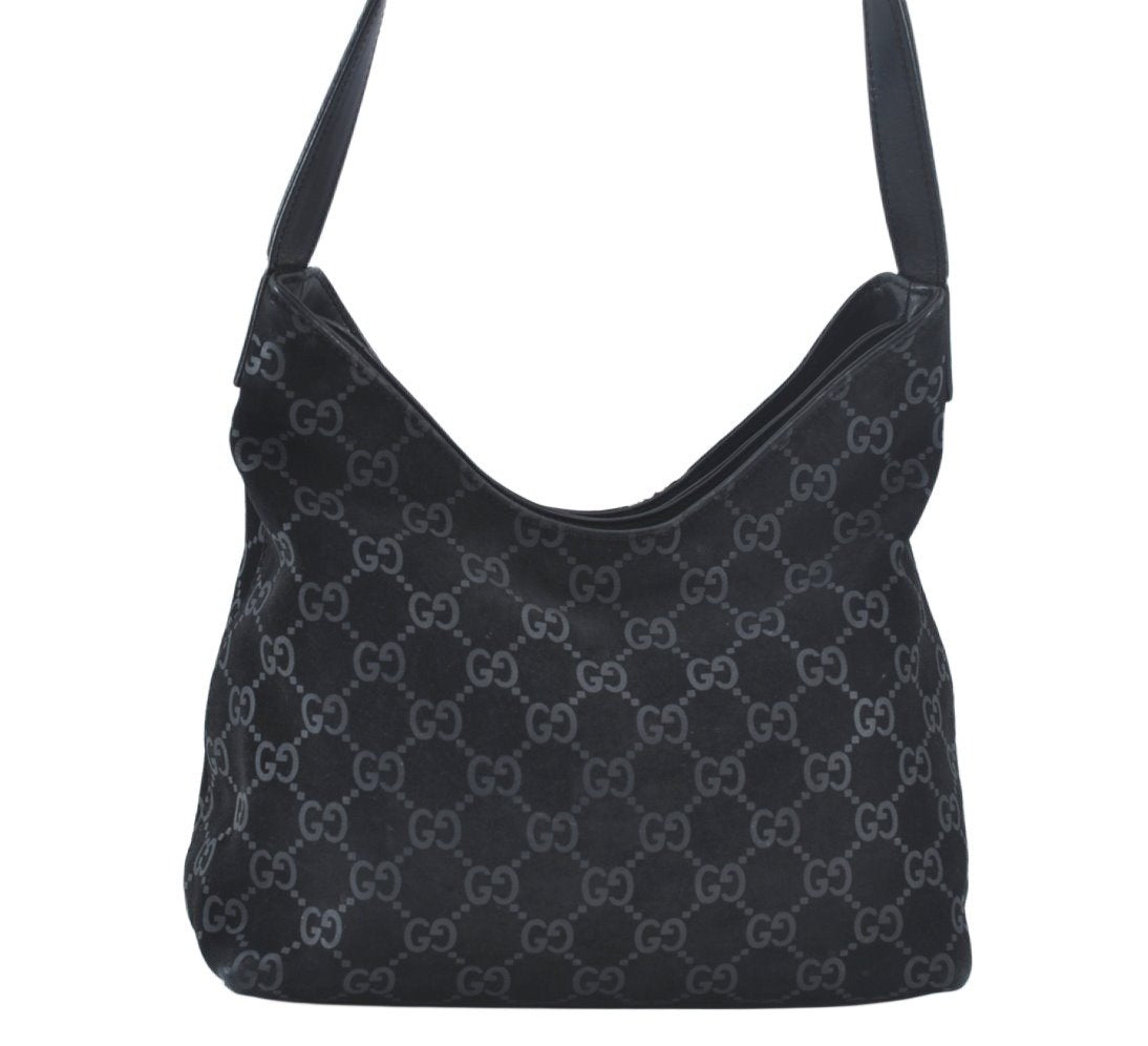 Authentic GUCCI Shoulder Hand Bag Purse GG Suede Leather 0013778 Black 6532J