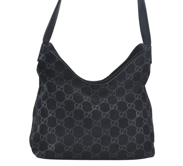 Authentic GUCCI Shoulder Hand Bag Purse GG Suede Leather 0013778 Black 6532J